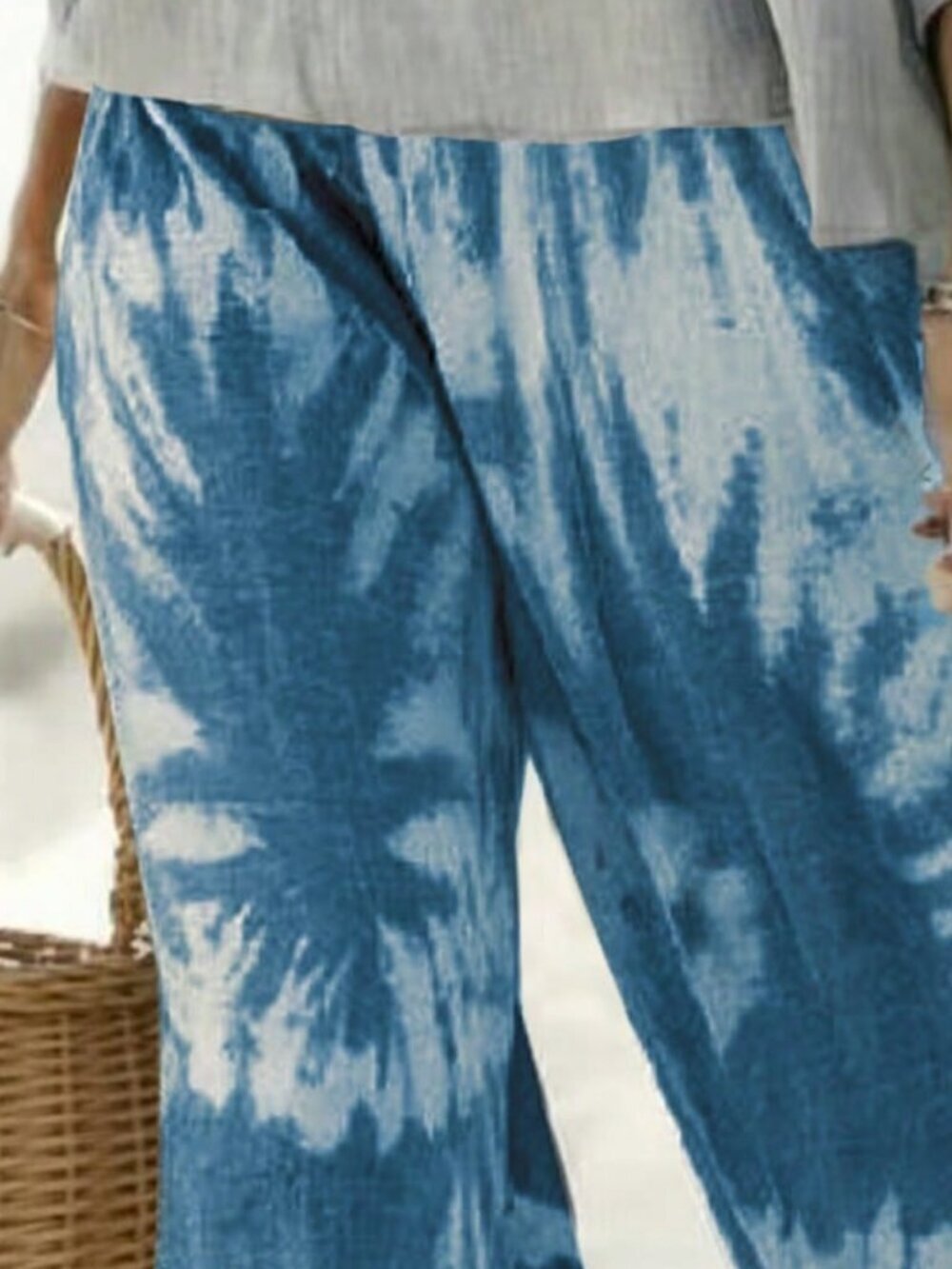 Blue Boho Women's Casual Tie-Dye Loose Wide-Leg Pants - Picture 3 of 3